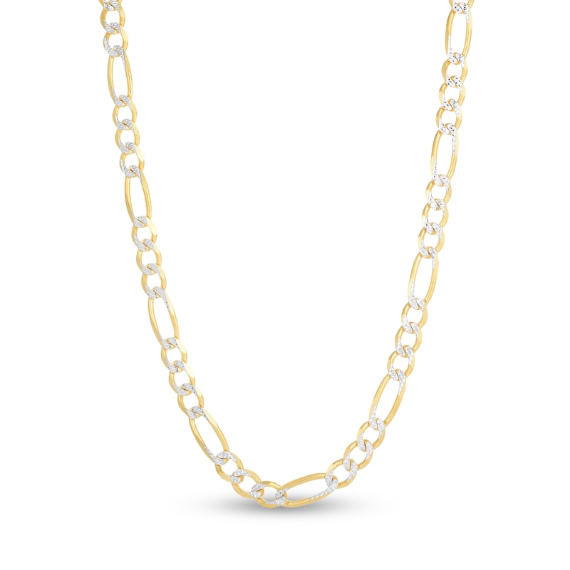 Solid Two-Tone Figaro Chain Necklace 14K Yellow Gold 26" 5.8mm