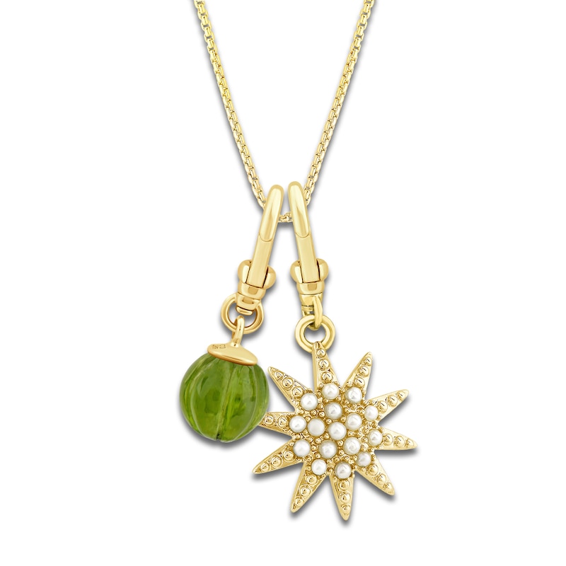 Charm'd by Lulu Frost Freshwater Cultured Pearl Star & Natural Peridot Birthstone Charm 18" Box Chain Necklace Set 10K Yellow Gold