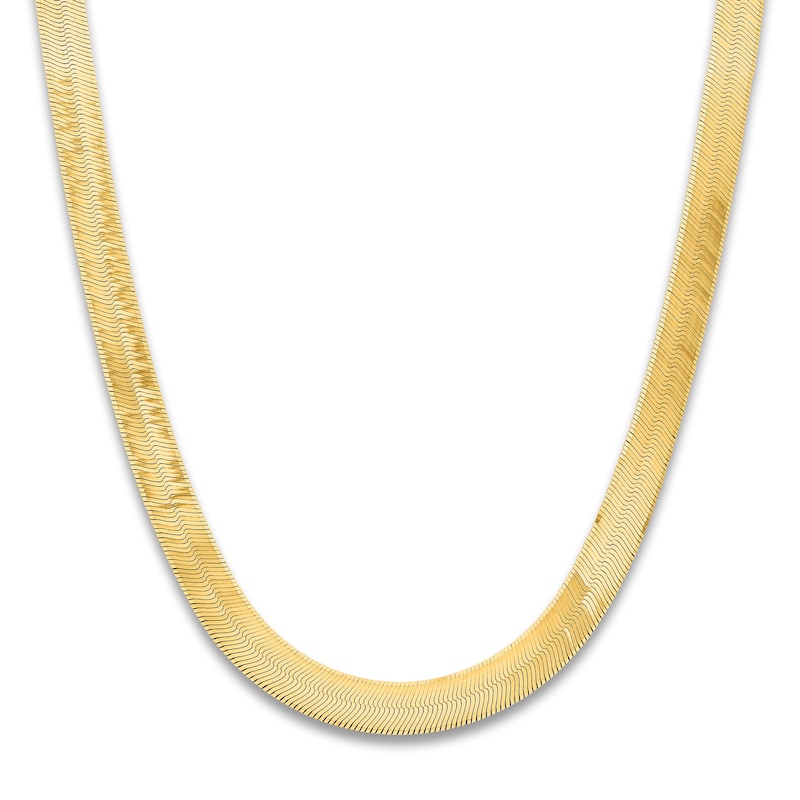 Solid Herringbone Chain Necklace 14K Yellow Gold 20" 10mm