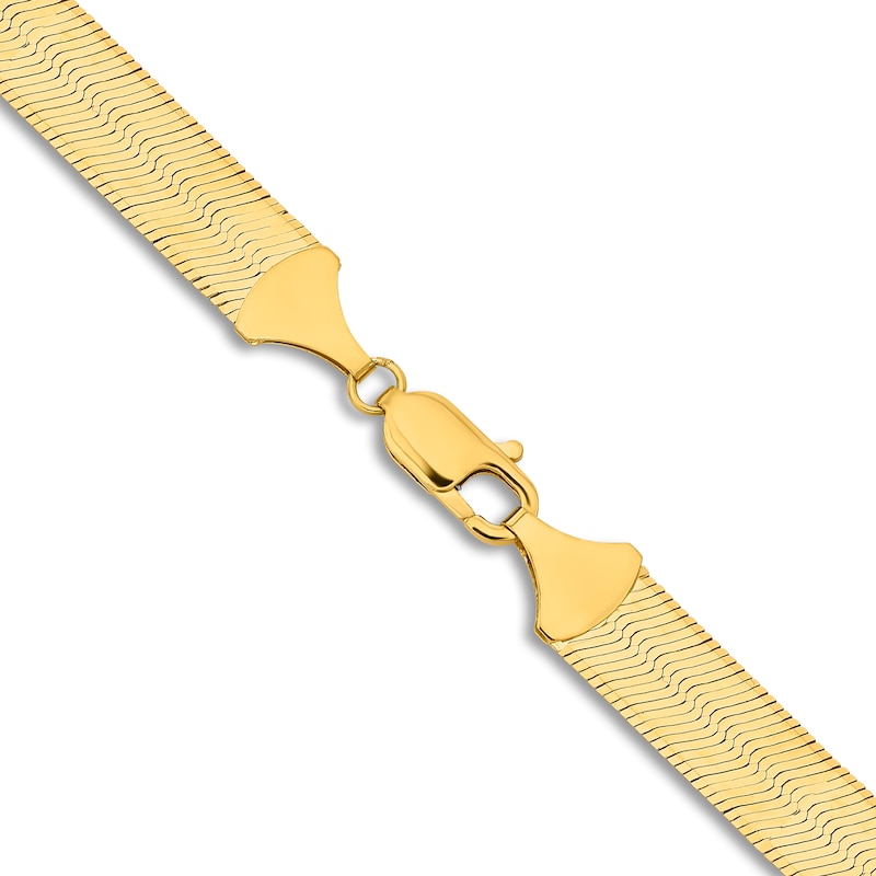 Solid Herringbone Chain Necklace 14K Yellow Gold 20" 10mm