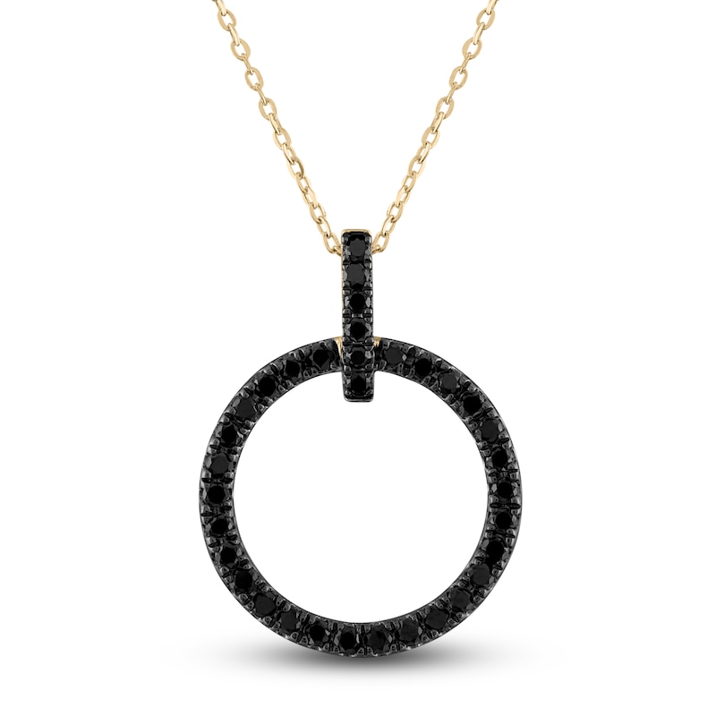 Black Diamond Circle Pendant Necklace 3/8 ct tw Round 14K Yellow Gold 18"