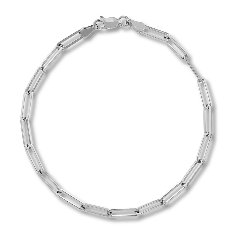 Solid Paperclip Chain Bracelet 14K White Gold 8"
