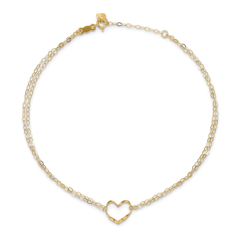 Double Strand Heart Anklet 14K Yellow Gold 9"