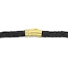 Thumbnail Image 1 of Y-Knot Men's Woven Black Leather Bracelet 14K Yellow Gold 9"