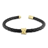 Thumbnail Image 2 of Y-Knot Men's Woven Black Leather Bracelet 14K Yellow Gold 9"