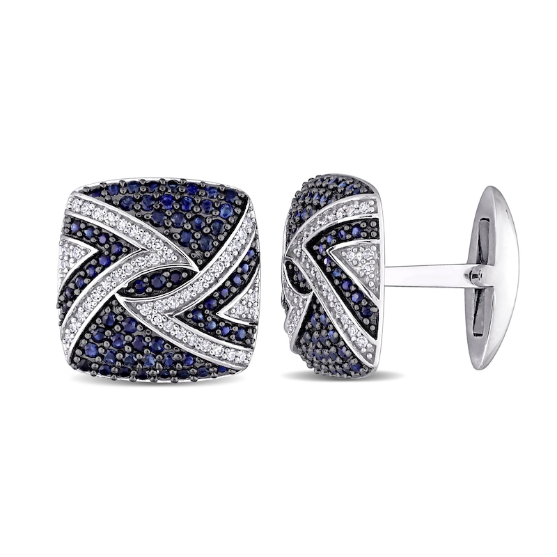Men's Natural Blue Sapphire Cufflinks 3/8 ct tw Diamonds 14K White Gold