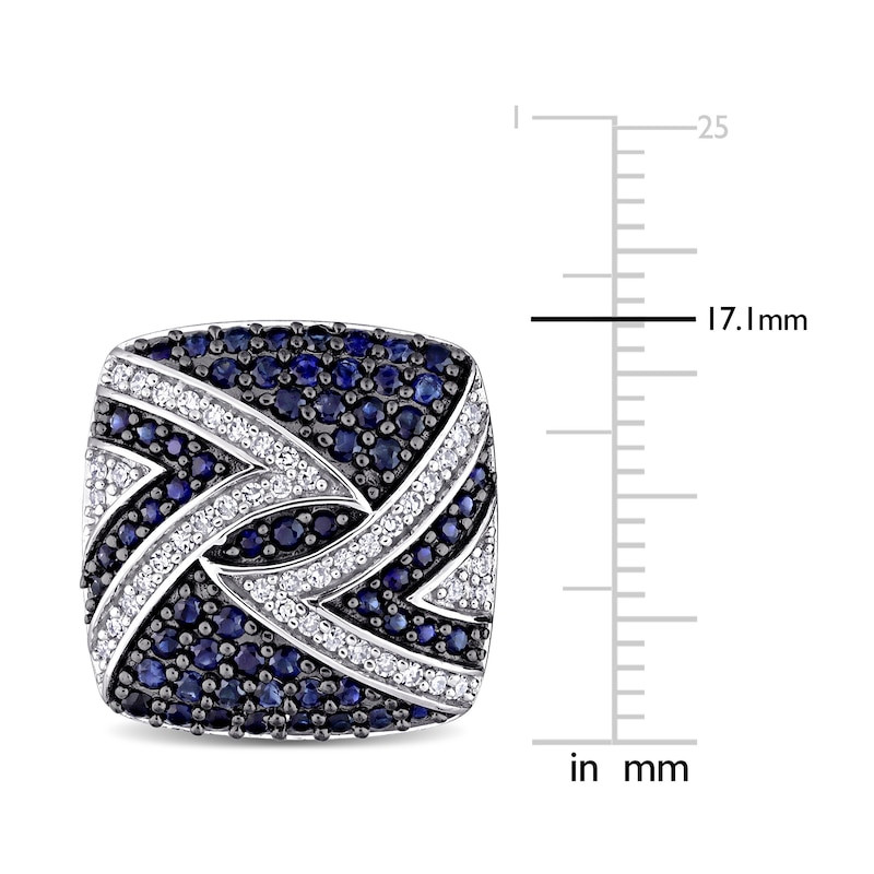 Men's Natural Blue Sapphire Cufflinks 3/8 ct tw Diamonds 14K White Gold