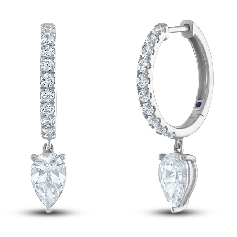 Vera Wang WISH Lab-Created Diamond Hoop Dangle Earrings 2 ct tw Pear/Round 14K White Gold
