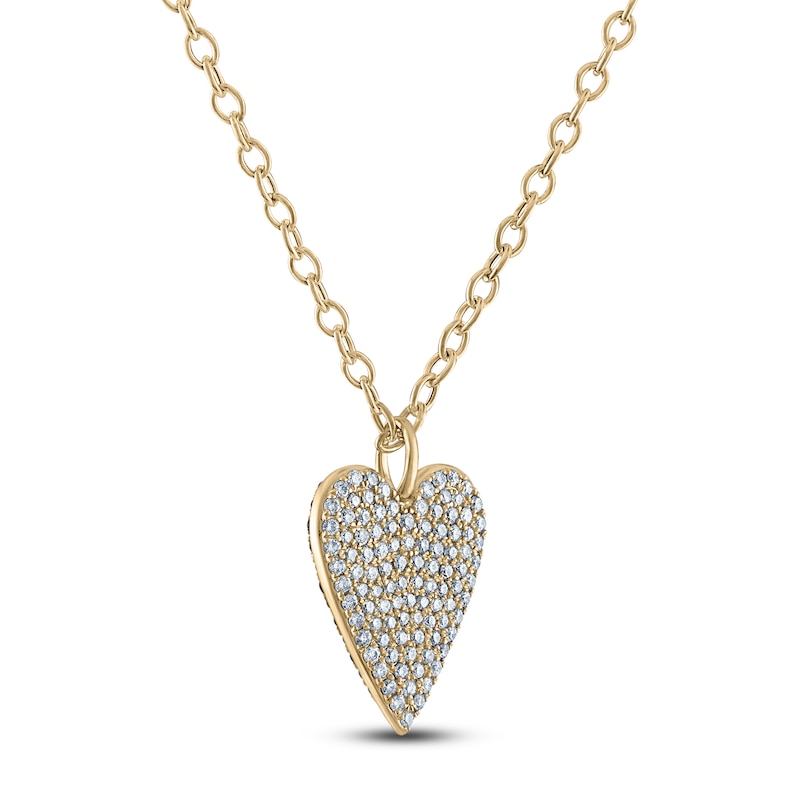 Reversible Black & White Diamond Heart Pendant Necklace 2-7/8 ct tw Round 14K Yellow Gold 18"