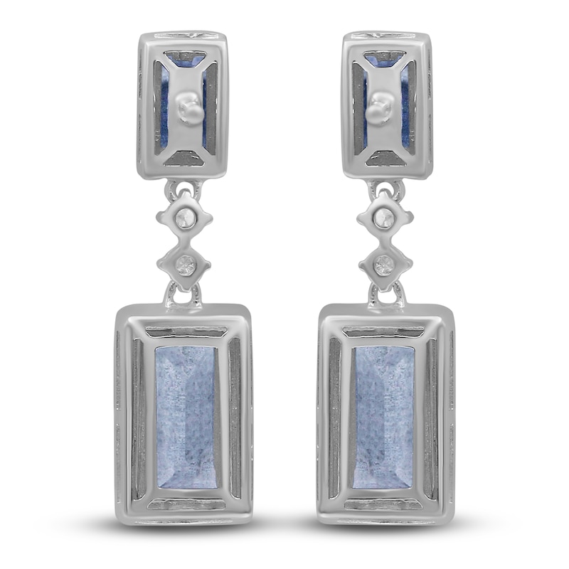 Baguette-Cut Natural Aquamarine & Diamond Dangle Earrings 1/2 ct tw 14K White Gold
