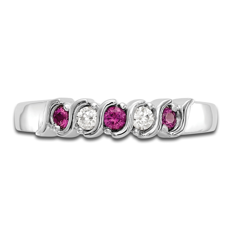Natural Ruby Stackable Ring 1/10 ct tw Diamonds 14K White Gold