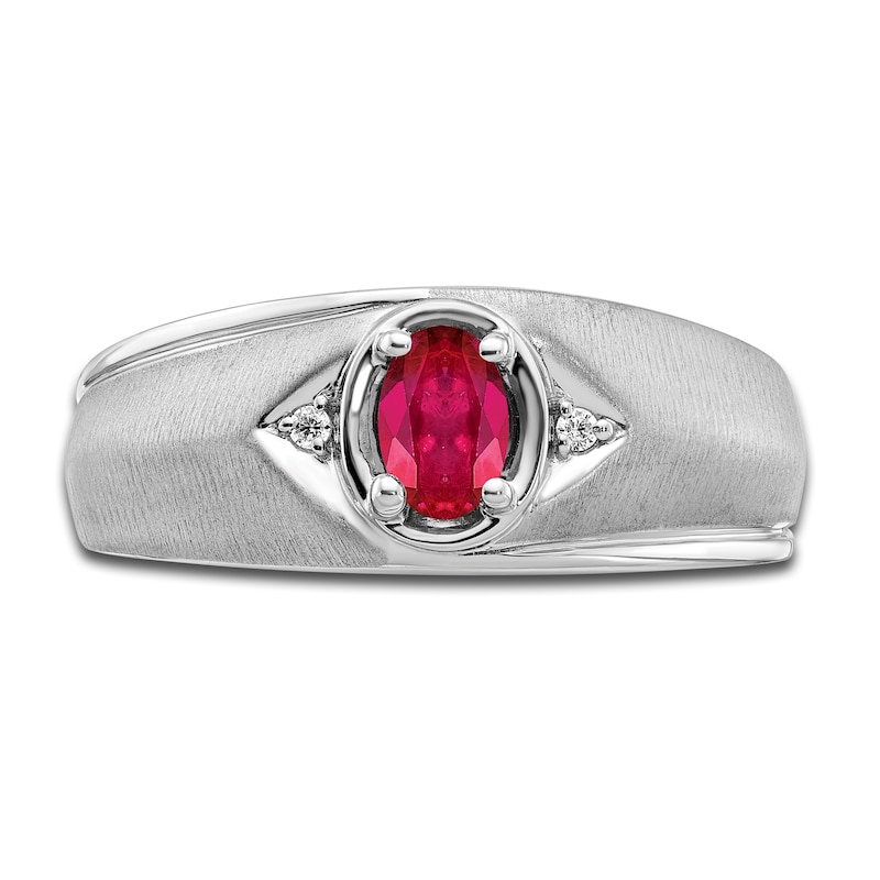 Men's Natural Ruby Ring Diamond Accents 14K White Gold
