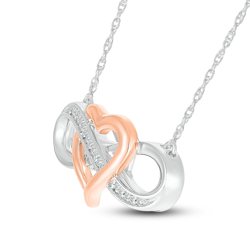 Diamond Infinity Heart Necklace 1/20 ct tw Round Sterling Silver/10K Rose Gold 18"