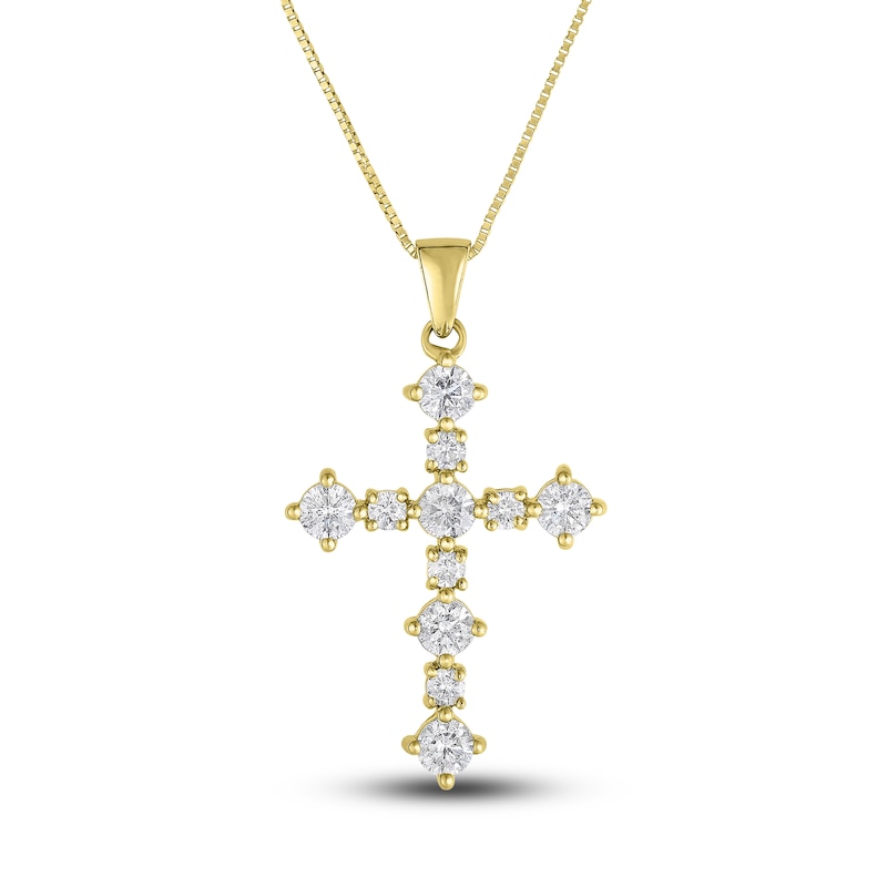 Diamond Cross Pendant Necklace 1 ct tw Round 14K Yellow Gold 18"