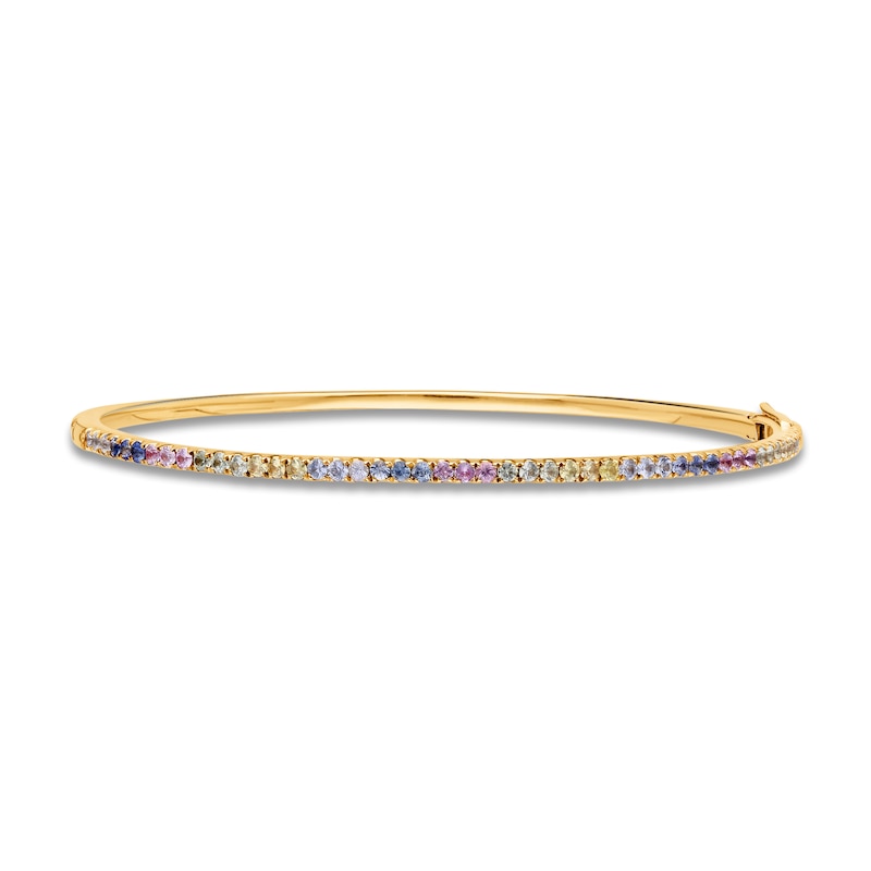 Kallati Round-Cut Multi-Sapphire Bangle Bracelet 1/20 ct tw Diamonds 14K Yellow Gold