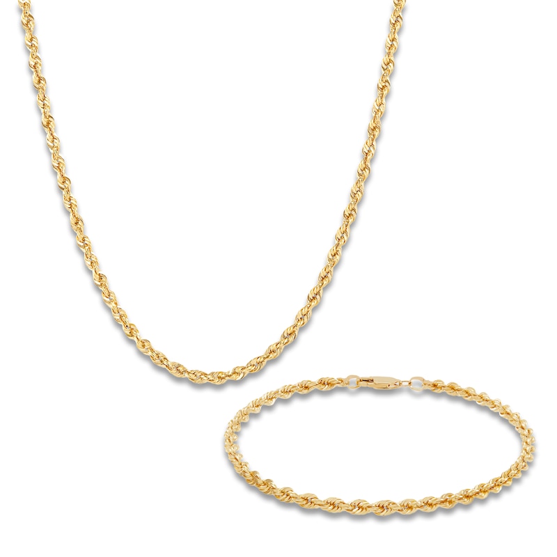 Solid Glitter Rope Necklace & Bracelet Set 14K Yellow Gold
