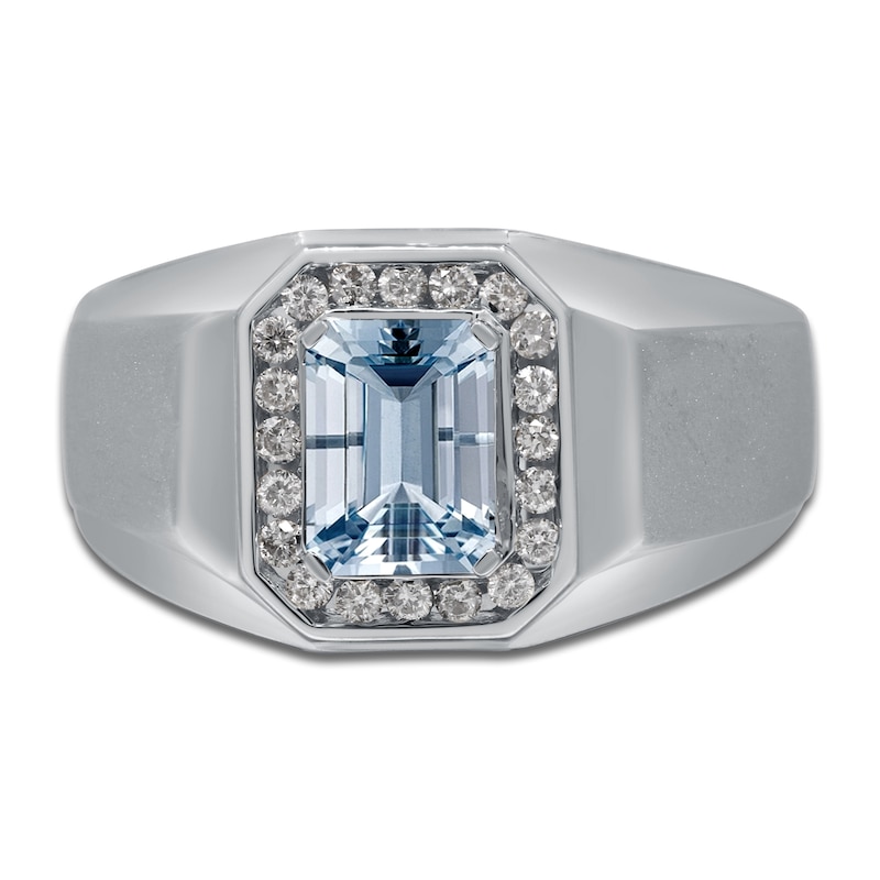 Men's Natural Aquamarine & Diamond Ring 1/5 ct tw 14K White Gold