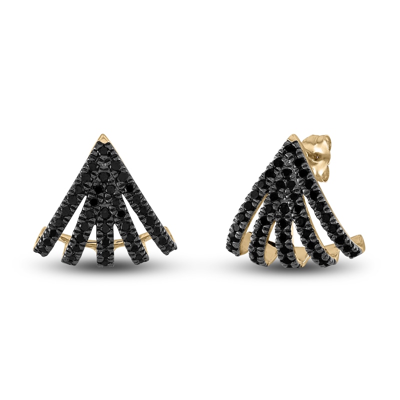 Black Diamond Stud Earrings 1 ct tw Round 14K Yellow Gold