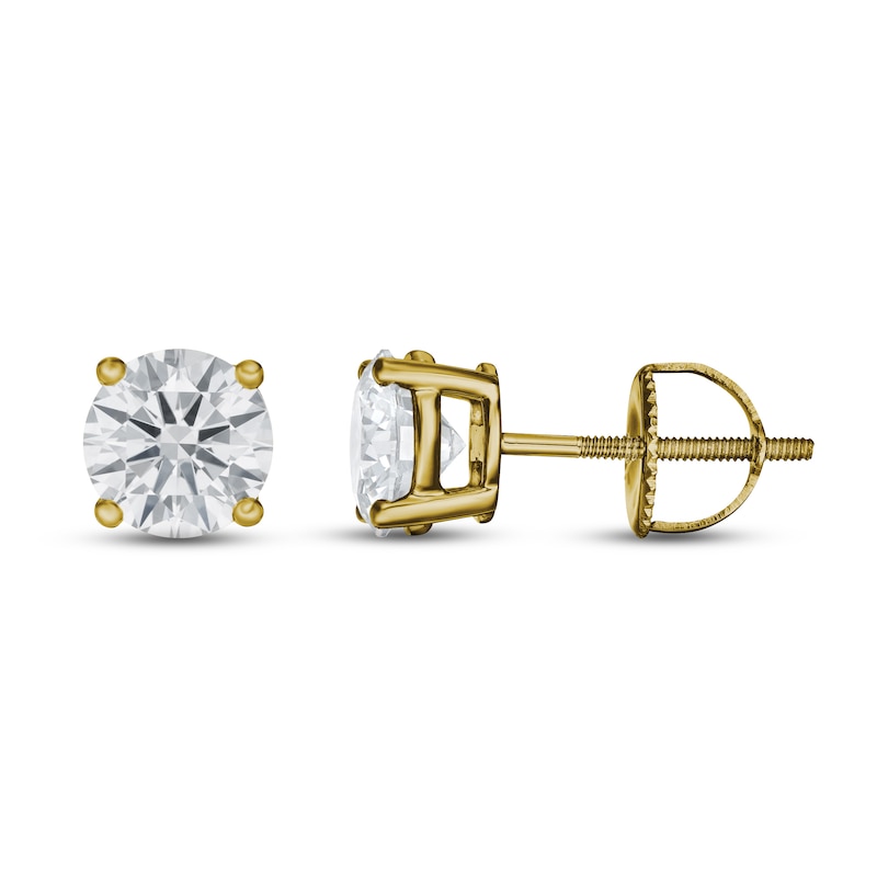 Lab-Created Diamond Solitaire Stud Earrings 2 ct tw Round 14K Yellow Gold (SI2/F)