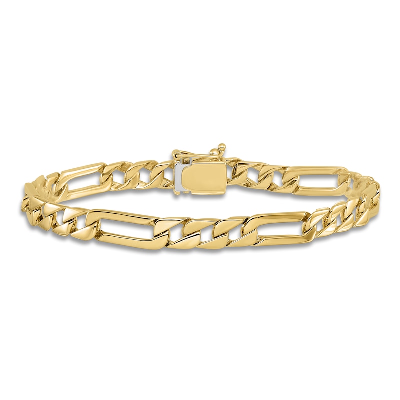 Men's Solid High-Polish Figaro Link Bracelet 14K Yellow Gold 8"