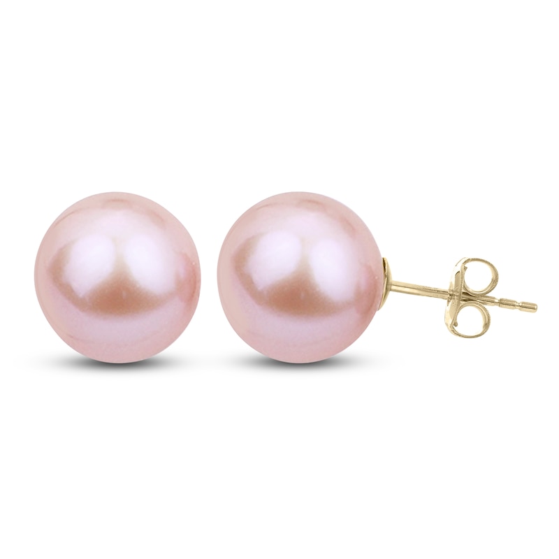 Pink Freshwater Cultured Pearl Stud Earrings 14K Yellow Gold
