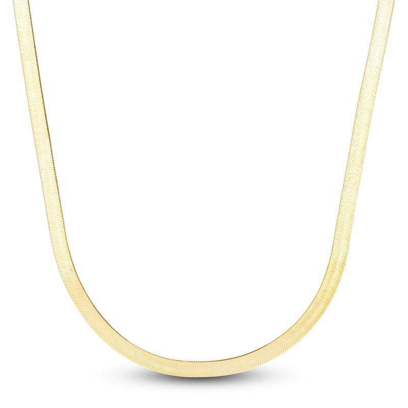 Solid Herringbone Chain Necklace 14K Yellow Gold 24" 6.0mm