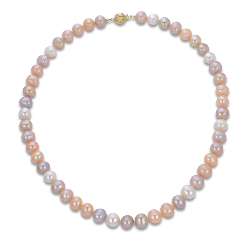 Purple, Pink & White Freshwater Cultured Pearl Necklace 14K Yellow Gold 18"