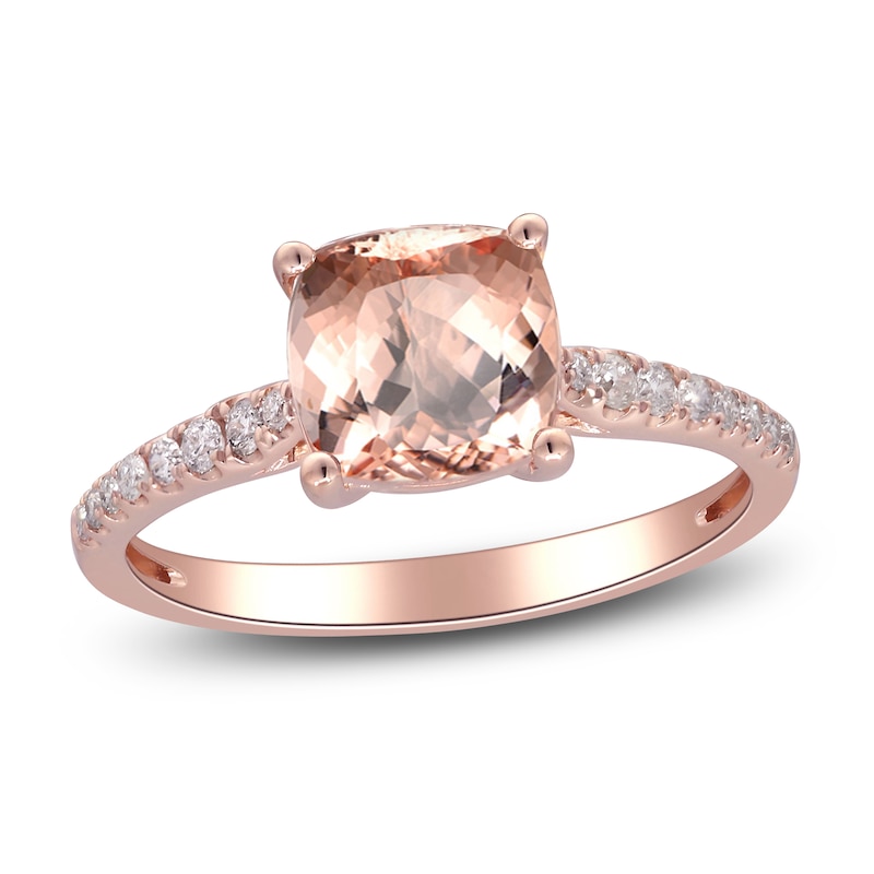 Cushion-Cut Natural Morganite & Diamond Engagement Ring 1/8 ct tw 14K Rose Gold