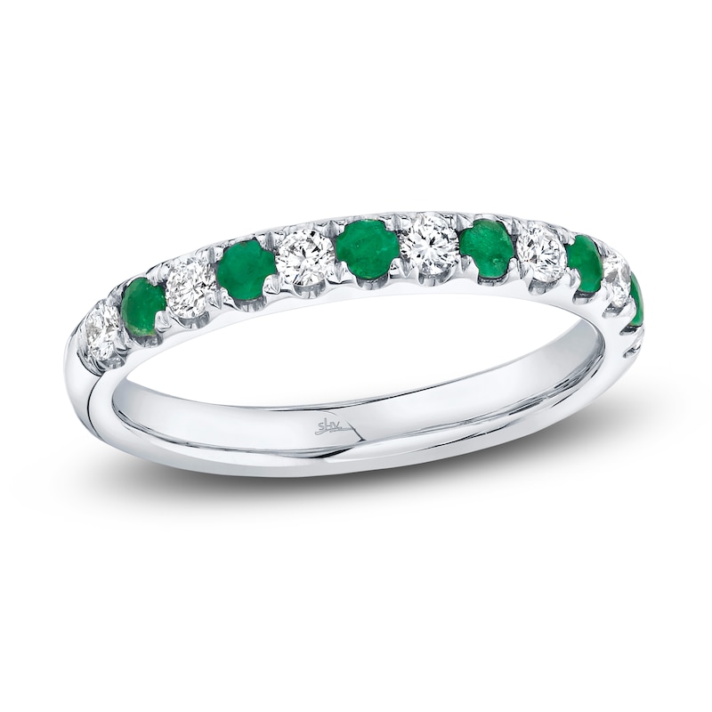 Shy Creation Natural Emerald Ring 1/4 ct tw Diamonds 14K White Gold SC22005158