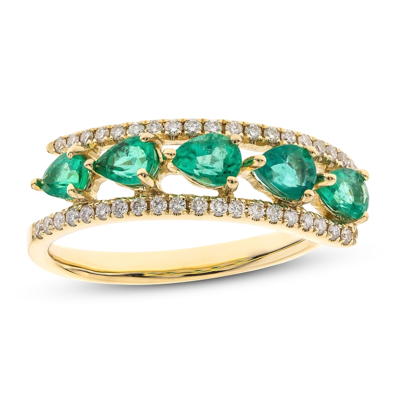 Natural Emerald Ring 1/5 ct tw Diamonds 14K Yellow Gold