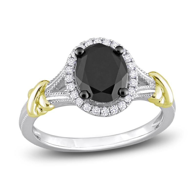 Y-Knot Black Diamond Ring 2-1/8 ct tw Oval/Round 14K Two-Tone Gold
