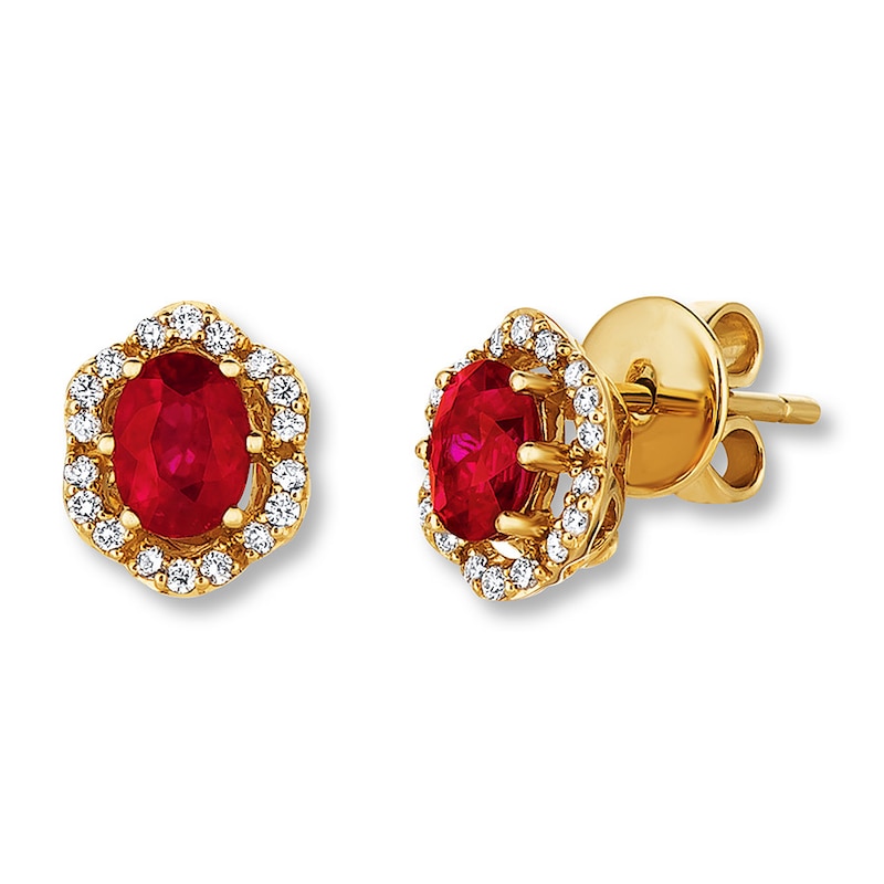 Le Vian Natural Ruby Earrings 1/6 ct tw Diamonds 14K Honey Gold