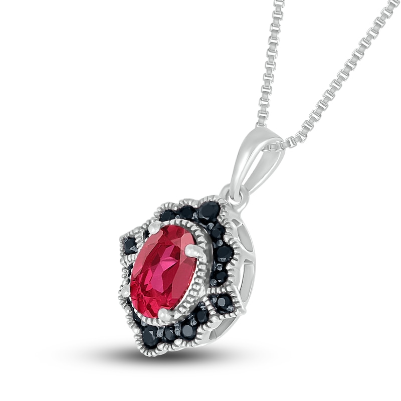 Lab-Created Ruby & Natural Black Spinel Necklace Sterling Silver