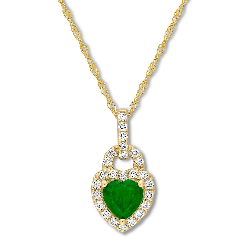 Natural Emerald Necklace 1/4 ct tw Diamonds 14K Yellow Gold