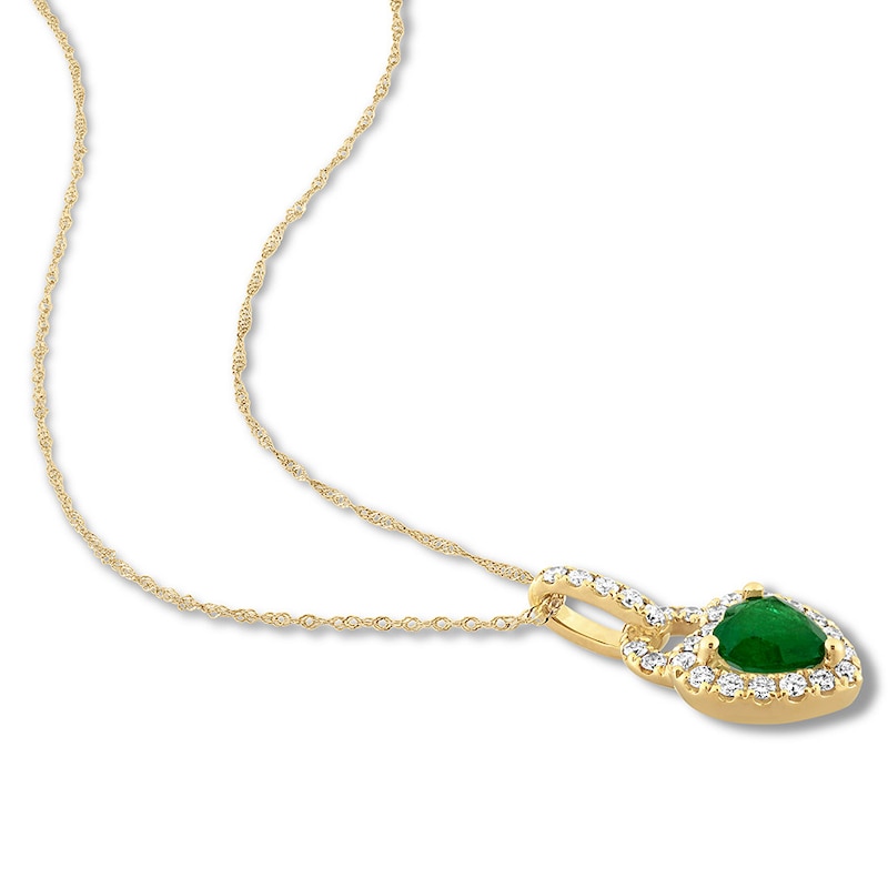 Natural Emerald Necklace 1/4 ct tw Diamonds 14K Yellow Gold