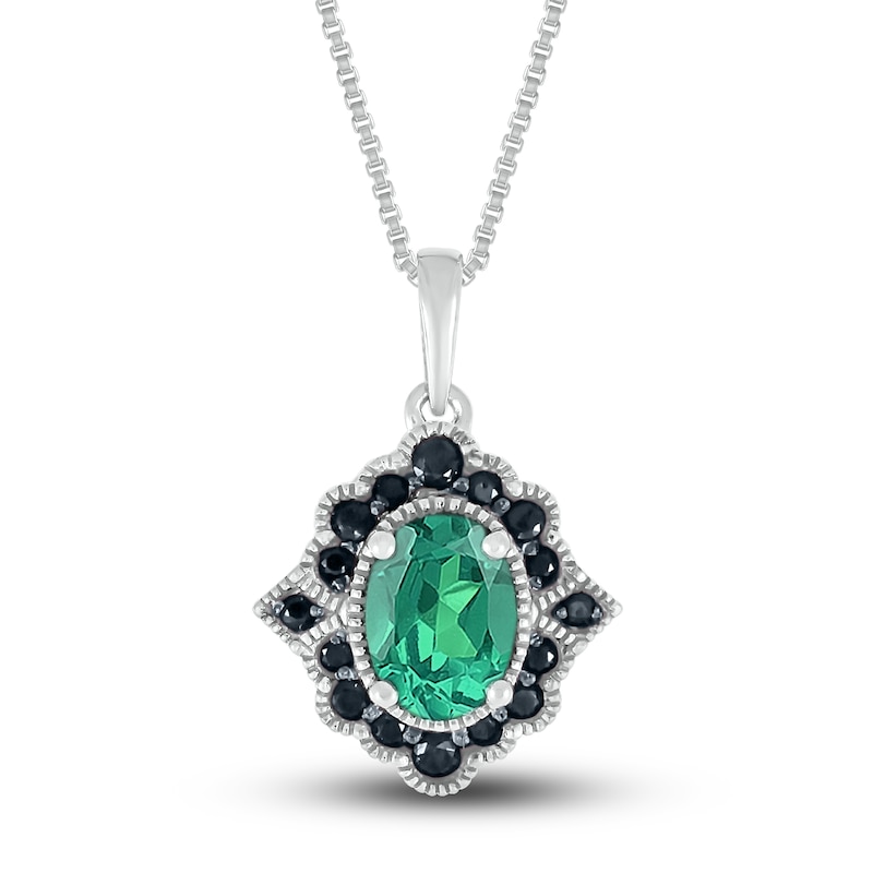 Lab-Created Emerald & Natural Black Spinel Necklace Sterling Silver