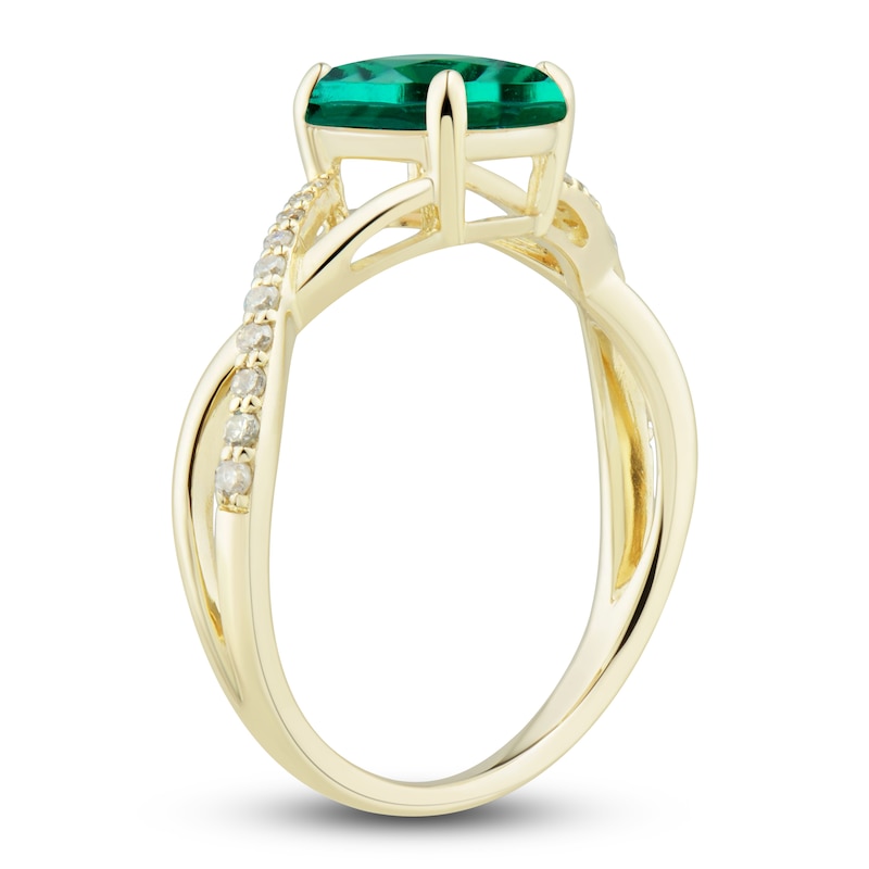 Lab-Created Emerald Ring, Earring & Necklace Set 1/5 ct tw Diamonds 10K Yellow Gold