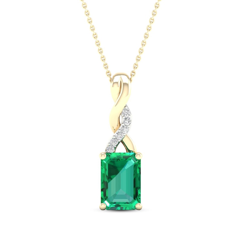 Natural Emerald Necklace Diamond Accent 14K Yellow Gold 18"