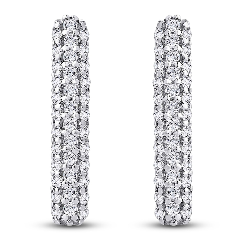 Diamond J-Hoop Earrings 1/2 ct tw Round 14K White Gold