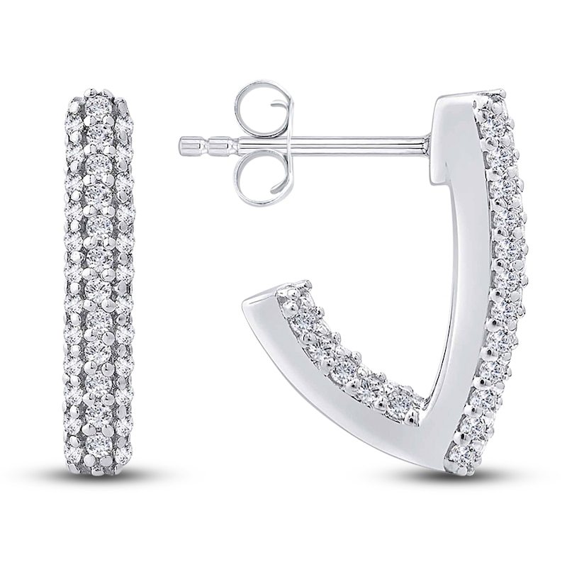 Diamond J-Hoop Earrings 1/2 ct tw Round 14K White Gold