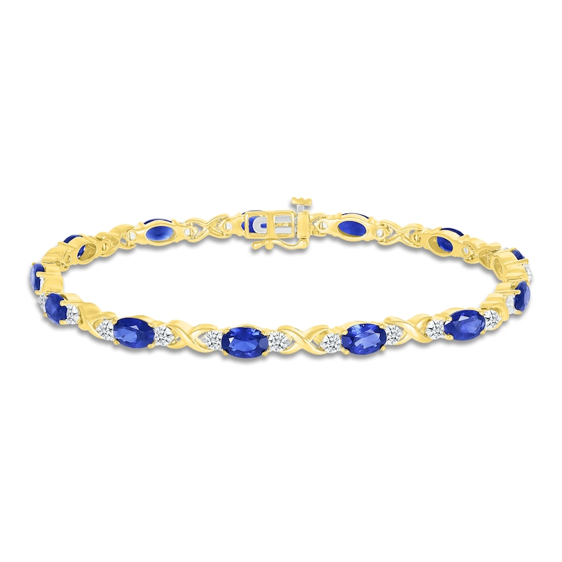 Blue/White Lab-Created Sapphire Bracelet 10K Yellow Gold