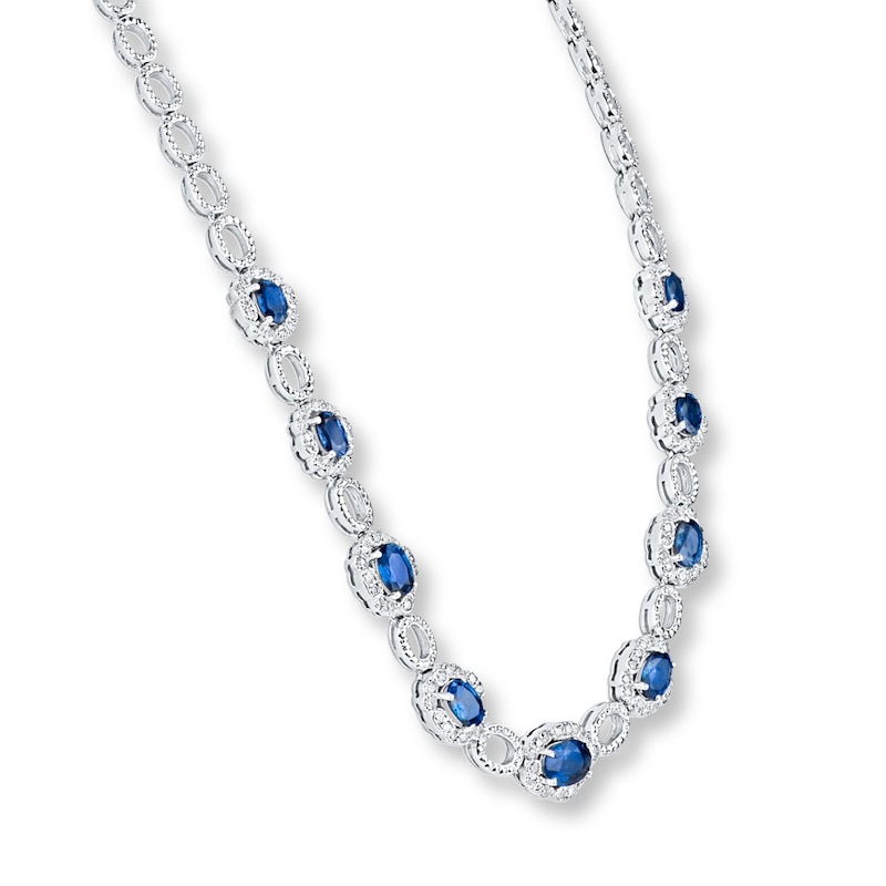 Natural Sapphire Necklace 1-3/8 ct tw Diamonds 14K White Gold