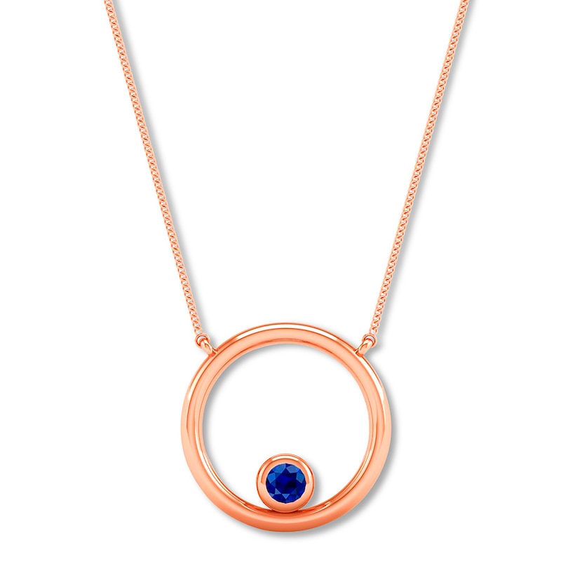 Natural Sapphire Circle Necklace 10K Rose Gold