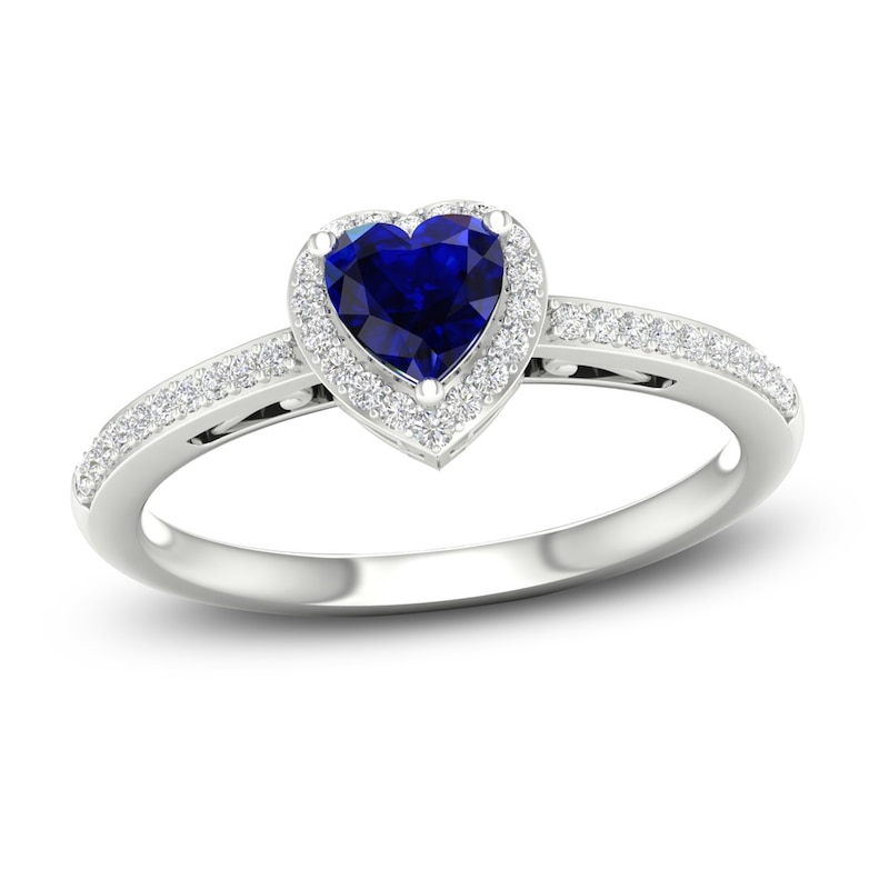 Natural Blue Sapphire Ring 1/8 ct tw Diamonds 14K White Gold