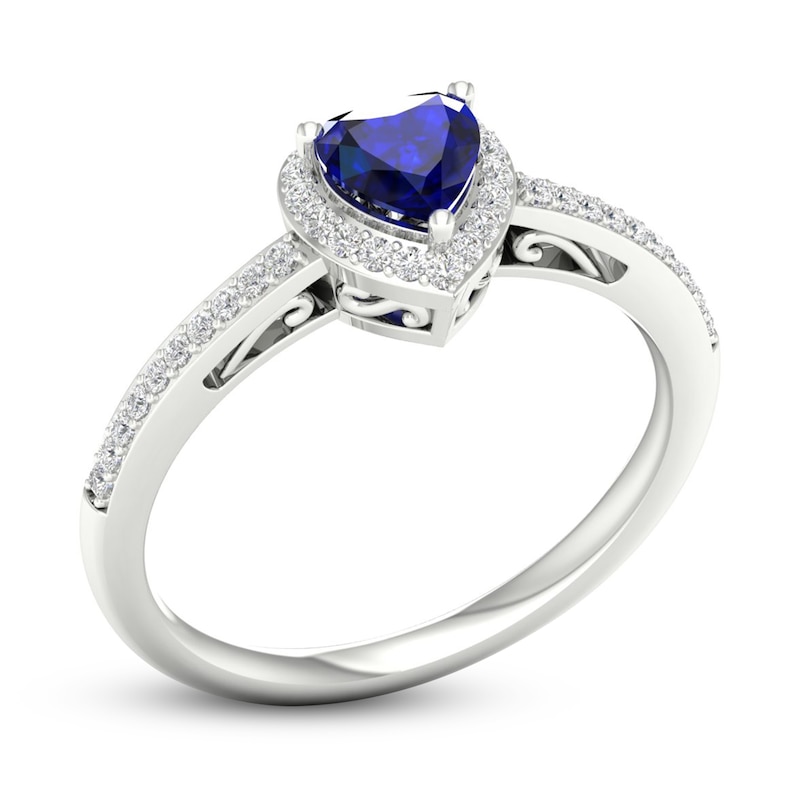 Natural Blue Sapphire Ring 1/8 ct tw Diamonds 14K White Gold