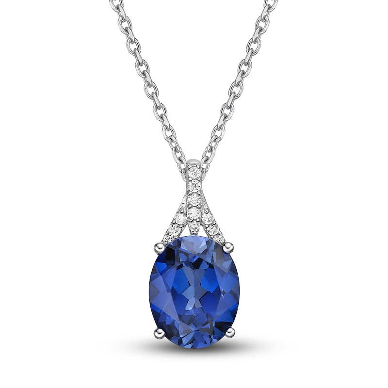 Ceylon Lab-Created Sapphire Pendant Necklace 1/8 ct tw Round 10K White Gold