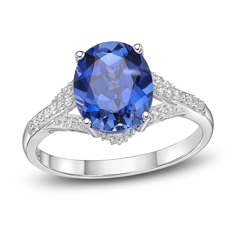 Ceylon Lab-Created Sapphire Ring 1/6 ct tw Round 10K White Gold