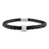 Thumbnail Image 0 of Y-Knot Men's Diamond & Woven Black Leather Bracelet 1/20 ct tw Round 14K White Gold 9"