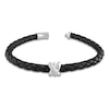 Thumbnail Image 2 of Y-Knot Men's Diamond & Woven Black Leather Bracelet 1/20 ct tw Round 14K White Gold 9"