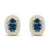 Thumbnail Image 1 of Montana Blue Cushion-Cut Natural Sapphire Stud Earrings 1/4 ct tw Round Diamonds 14K Yellow Gold